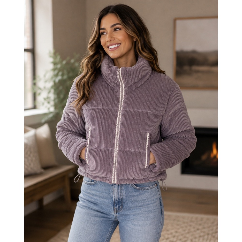 7 For All Mankind Womens‎ Puffer Jacket Corduroy Gray Size L